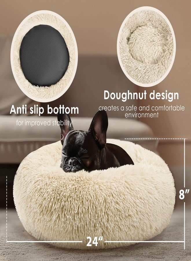 Hoewina Dogs Bed for Small Dogs, Anti-Anxiety Washable Round Bed (Light Brown, 24.0" L x 24.0" W x 8.0" Th) - Image 3